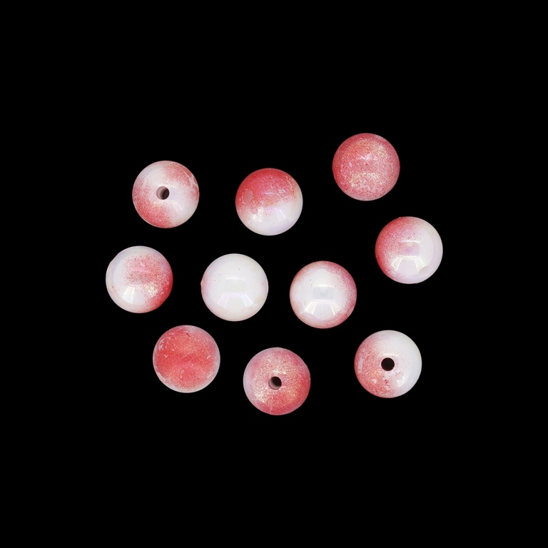 OPAQUE PLASTIC BEADS WITH COATING- UV - BALL - 10mm RED-RED (LIGHT)-WHITE - PACKAGE 500g Hole-1.8mm (1000pcs.)