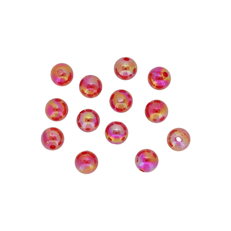 TRANSPARENT PLASTIC BEADS WITH COATING - UV - BALL - 8mm RED (LIGHT) (АВ) - PACKAGE 500g Hole-1.8mm (2000pcs.)