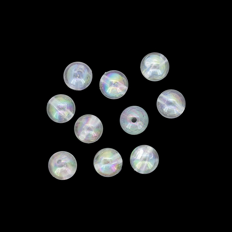 TRANSPARENT PLASTIC BEADS WITH COATING - UV - BALL - 10mm TRANSPARENT V01 (АВ) - 50g Hole-1.8mm (90pcs.)