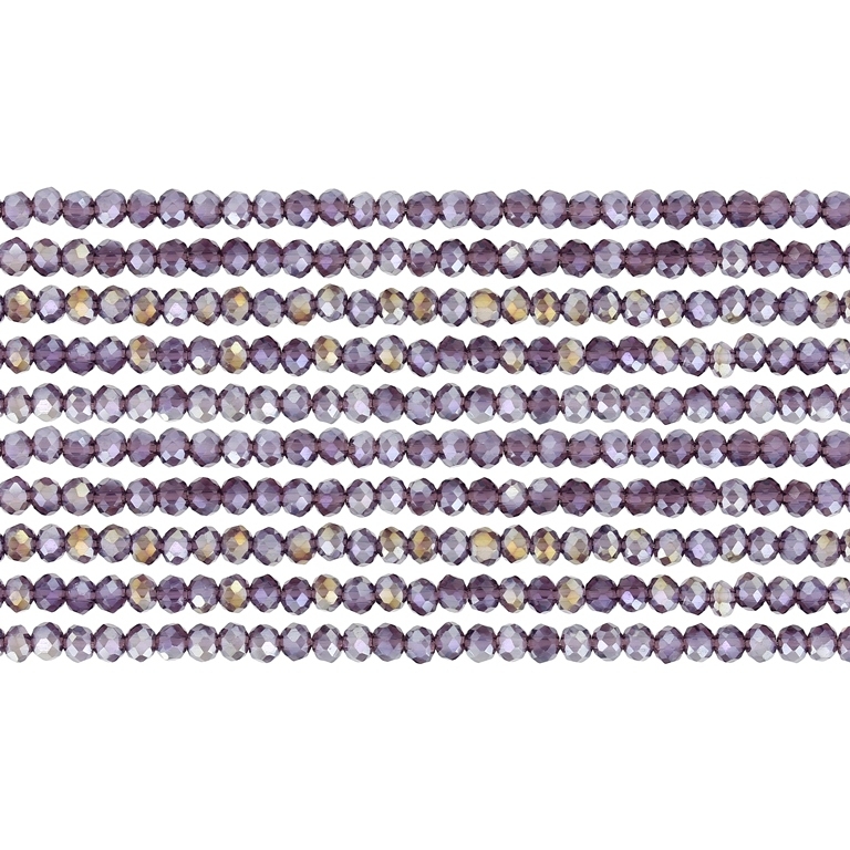 GLASS BEADS - FACETED RONDELLE CRYSTALS - 2.5x2mm - АВ TRANSPARENT - PURPLE (DARK) 010AB - STRING (166pcs.) Hole-0.8mm