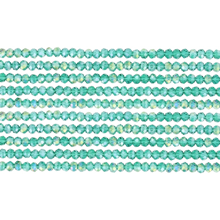 GLASS BEADS - FACETED RONDELLE CRYSTALS - 3x2mm - АВ TRANSPARENT - TURQUOISE GREEN 023AB - STRING (126pcs.) Hole-0.8mm