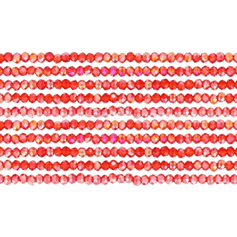 СТЪКЛЕНИ МЪНИСТА - КРИСТАЛИ - 2.5х2мм - АВ ПРОЗРАЧНИ - ЧЕРВЕНО 033AB - НАНИЗ (166 бр.) Отвор-0.8мм