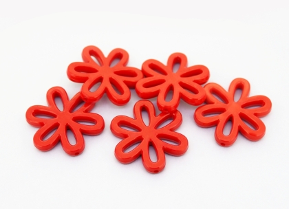 OPAQUE PLASTIC BEADS - FLOWER CONTOUR - 31x4.5mm RED С07 - PACKAGE 500g Hole-1.8mm (240pcs.)