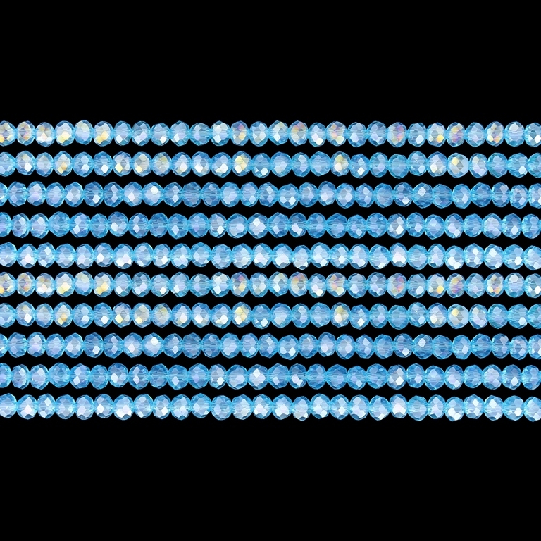 GLASS BEADS - FACETED RONDELLE CRYSTALS - 2.5x2mm - АВ TRANSPARENT - BLUE (LIGHT) 008AB - STRING (166pcs.) Hole-0.8mm