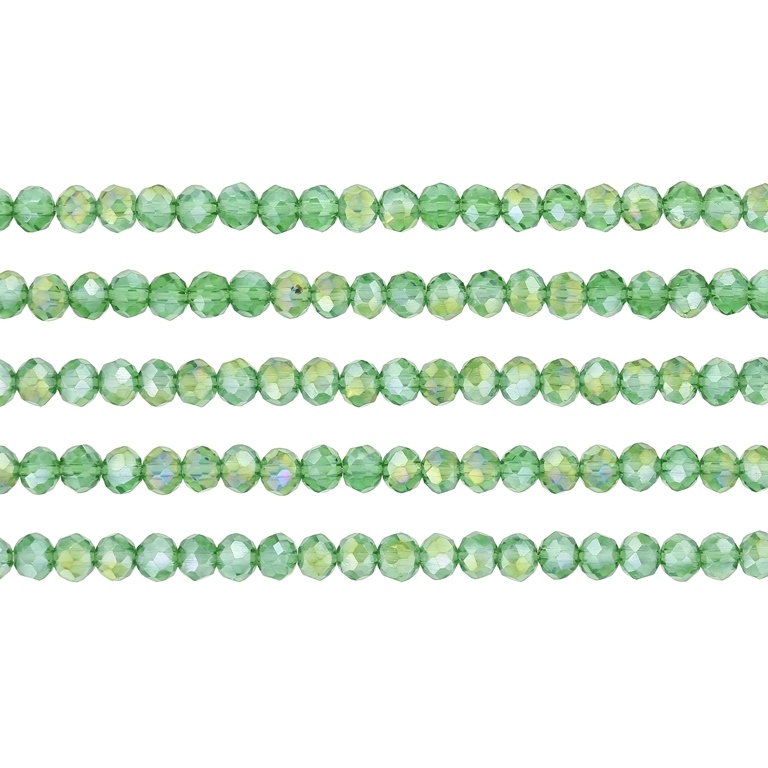 GLASS BEADS - FACETED RONDELLE CRYSTALS - 4x3mm - АВ TRANSPARENT - GREEN (LIGHT) 020AB - PACKAGE (5x128pcs.) Hole-1.0mm