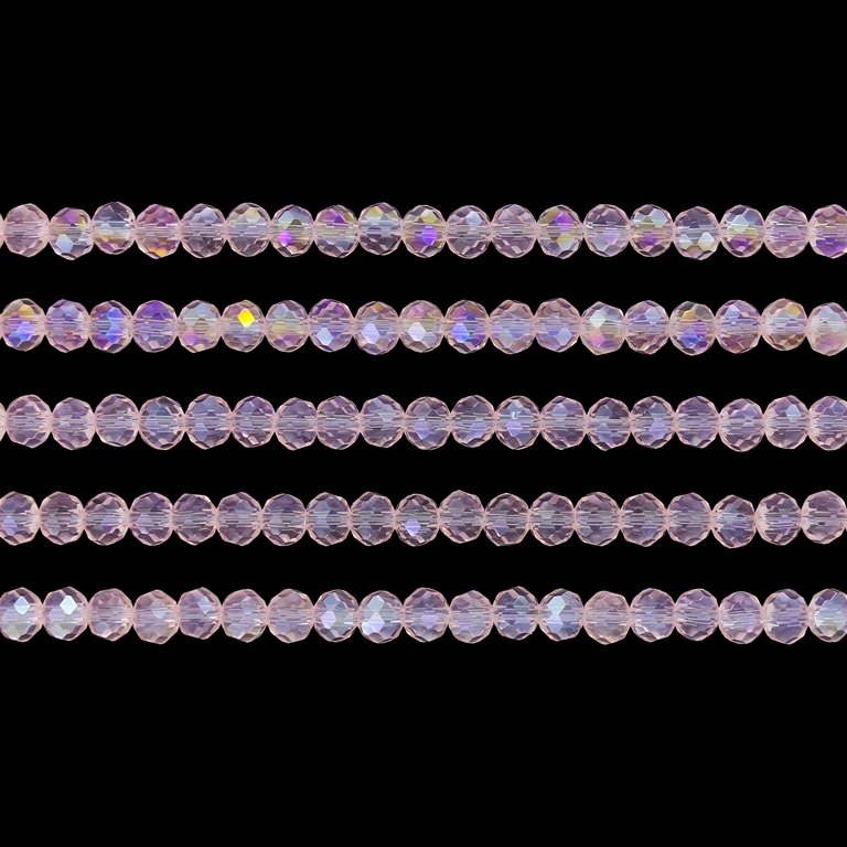 GLASS BEADS - FACETED RONDELLE CRYSTALS - 4x3mm - АВ TRANSPARENT - PINK (LIGHT) 030AB - STRING (128pcs.) Hole-1.0mm