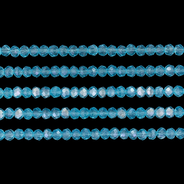 GLASS BEADS - FACETED RONDELLE CRYSTALS - 4x3mm - АВ TRANSPARENT - BLUE (LIGHT) 008AB - PACKAGE (5x128pcs.) Hole-1.0mm