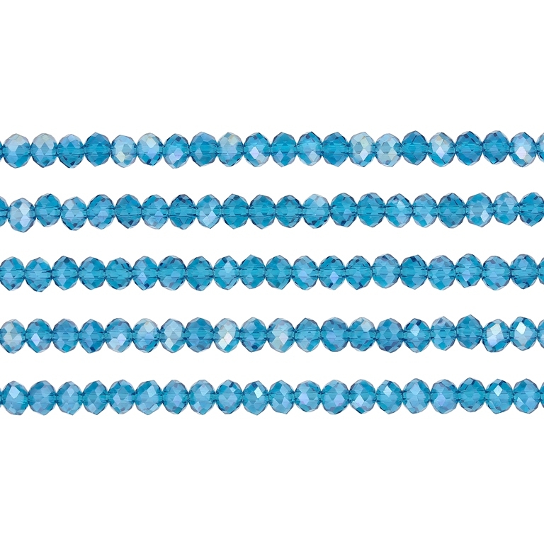 GLASS BEADS - FACETED RONDELLE CRYSTALS - 4x3mm - АВ TRANSPARENT - TURQUOISE BLUE 022AB - STRING (128pcs.) Hole-1.0mm