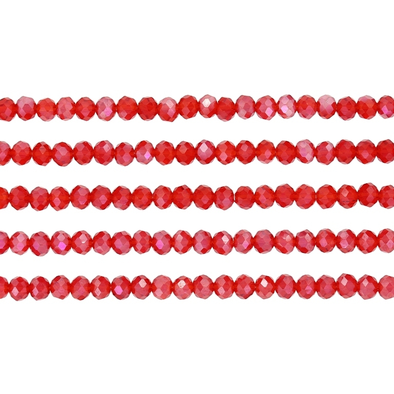 GLASS BEADS - FACETED RONDELLE CRYSTALS - 4x3mm - АВ TRANSPARENT - RED 033AB - STRING (128pcs.) Hole-1.0mm