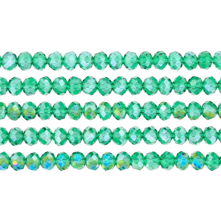 GLASS BEADS - FACETED RONDELLE CRYSTALS - 6x5mm - АВ TRANSPARENT - TURQUOISE GREEN 023АВ - STRING (88pcs.) Hole-1.2mm