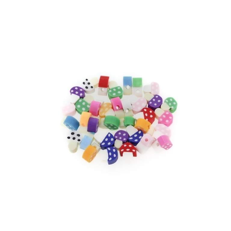 POLYMER CLAY FIMO BEADS - MUSHROOM 01 - 7x9mm MIXED COLORS 02 - PACKAGE 1000pcs. Hole-1.6mm