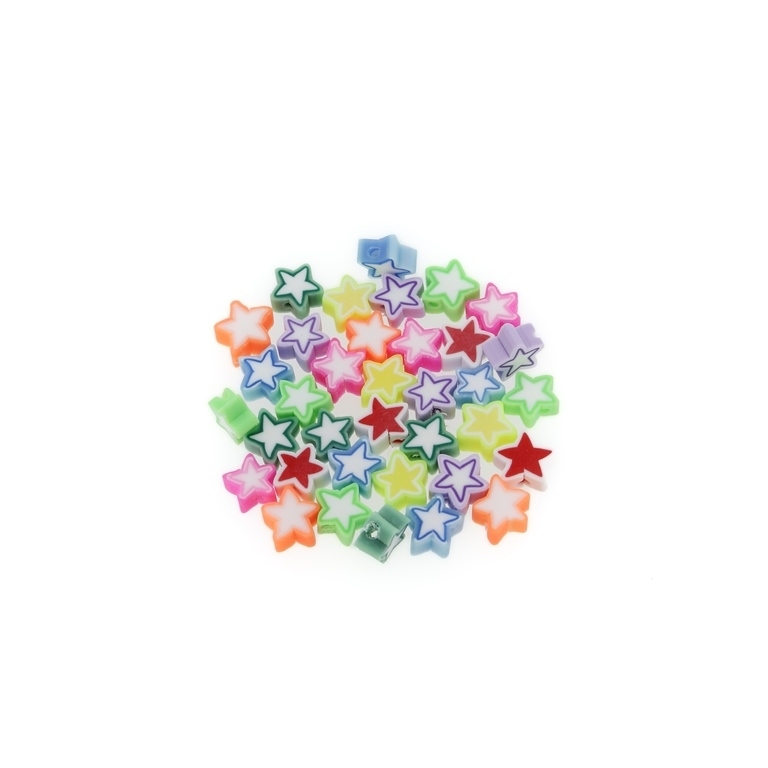 POLYMER CLAY FIMO BEADS - STAR 01 - 7-10x7-10x5mm MIXED COLORS - 50pcs. Hole-1.6mm