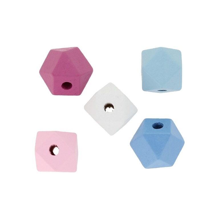 WOODEN FIGURES - POLYHEDRON 01 - 15x15mm MIX BLUE - 5 pcs. Hole-3.5mm