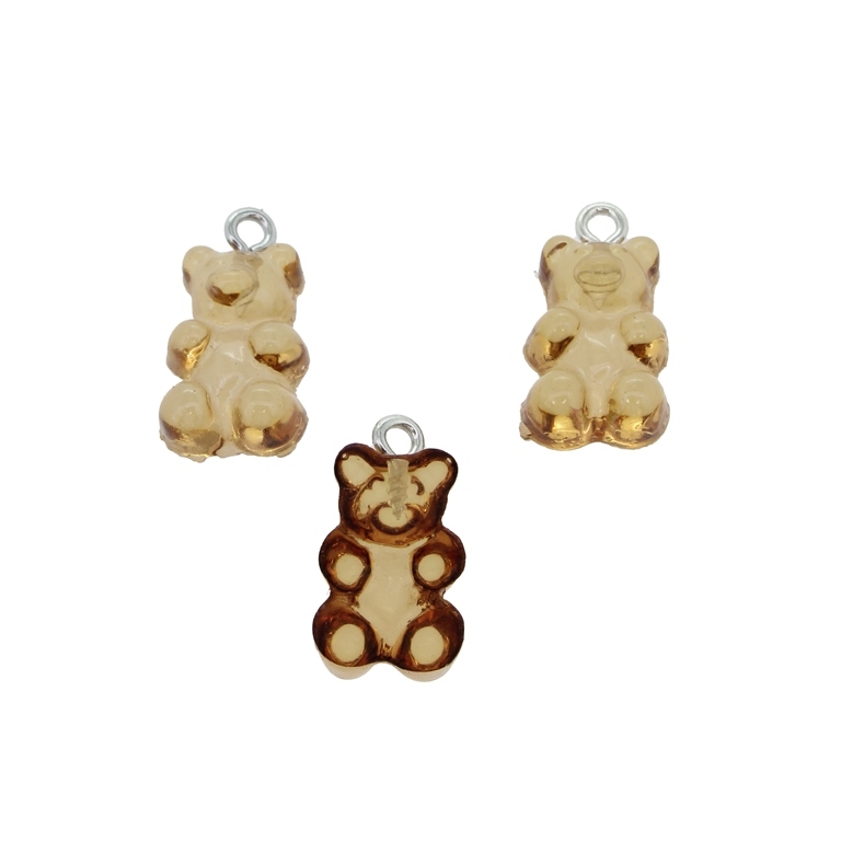 PLASTIC BEADS - RESIN 3D - PENDANT - BEAR 05 TRANSPARENT - 11x21x6mm BROWN (LIGHT) - 2pcs. Hole-2.0mm