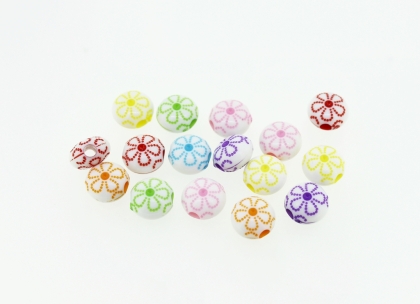 COLOR WASHED PLASTIC BEADS - FLAT ROUND FLOWER - 10x6mm MIX - 50g Hole-2.8mm (143pcs.)