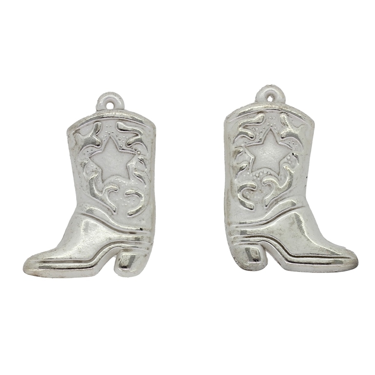 METAL PLATED PLASTIC / CCB PENDANTS - BOOT 01 - 21x30x5mm SILVER - PACKAGE 500g Hole-1.0mm (274pcs.)