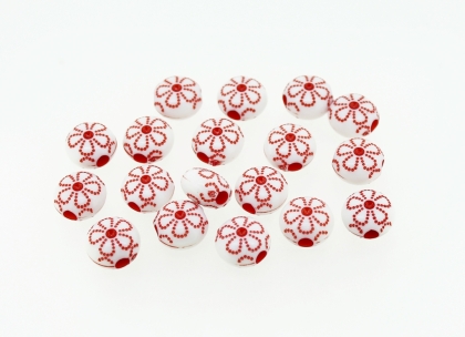 COLOR WASHED PLASTIC BEADS - FLAT ROUND FLOWER - 10x6mm RED - 50g Hole-2.8mm (143pcs.)