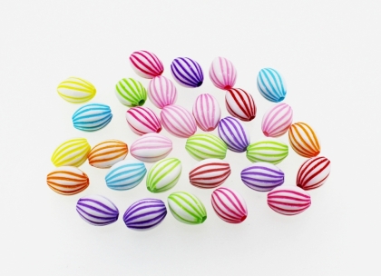 COLOR WASHED PLASTIC BEADS - ELLIPSE STRIPE - 11x7.5mm MIX - PACKAGE 500g Hole-2.0mm (1450pcs.)