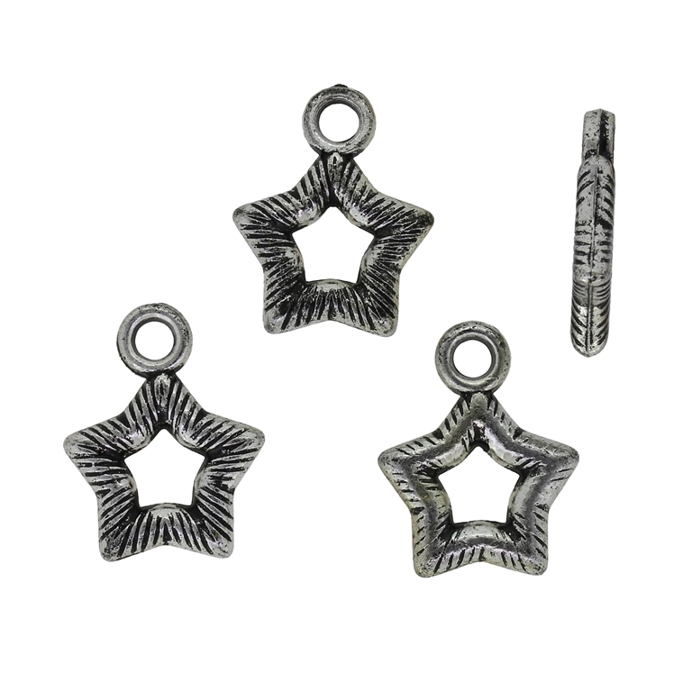 METAL PLATED PLASTIC / CCB PENDANTS - STAR 05 - 17x22x3mm NICKEL - PACKAGE 500g Hole-3.2mm (1165pcs.)