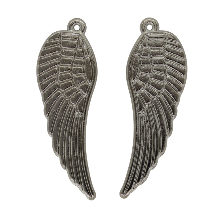 METAL PLATED PLASTIC / CCB PENDANTS - WING 01 - 17x49x2mm NICKEL - 50g Hole-1.3mm (42pcs.)