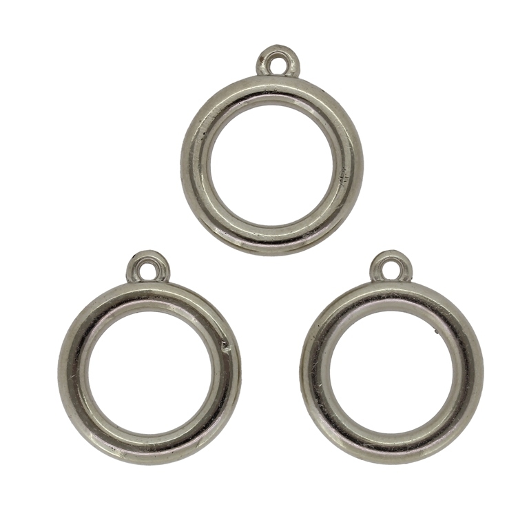 METAL PLATED PLASTIC / CCB PENDANTS - CIRCLE 02 - 21x24x3mm NICKEL - PACKAGE 250g Hole-1.8mm (385pcs.)