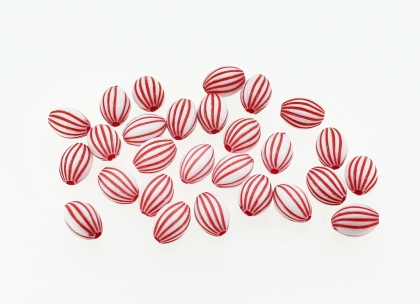 COLOR WASHED PLASTIC BEADS - ELLIPSE STRIPE - 11x7.5mm RED - PACKAGE 500g Hole-2.0mm (1450pcs.)