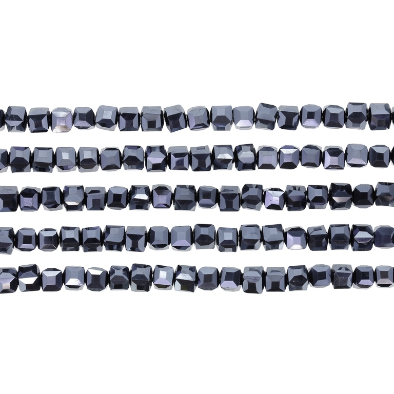 GLASS BEADS - CRYSTALS - CUBE 4x4mm - METALLIC - HEMATITE 113 - PACKAGE (5x98pcs.) Hole-1.2mm