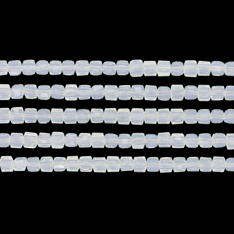 GLASS BEADS - CRYSTALS - CUBE 4x4mm - MILKY - TRANSPARENT 036 - PACKAGE (5x98pcs.) Hole-1.2mm