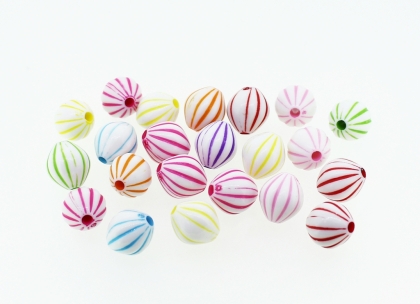 COLOR WASHED PLASTIC BEADS - ELLIPSE STRIPE 02 - 12x11mm MIX - PACKAGE 500g Hole-2.5mm (650pcs.)