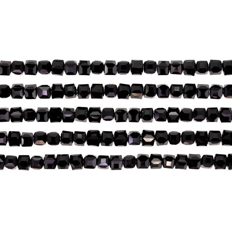 GLASS BEADS - CRYSTALS - CUBE 4x4mm - OPAQUE - BLACK 002 - PACKAGE (5x98pcs.) Hole-1.2mm