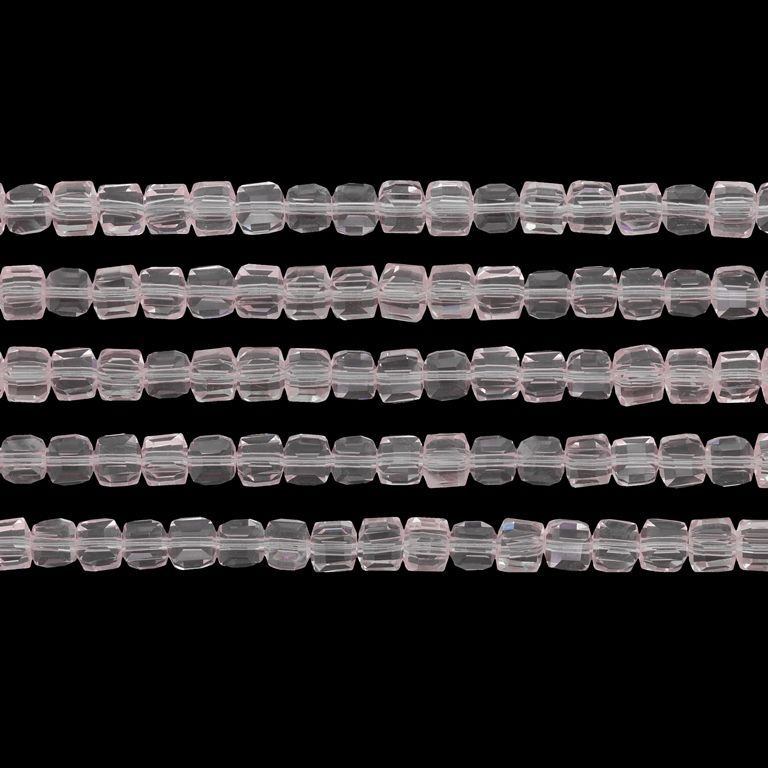 СТЪКЛЕНИ МЪНИСТА - КРИСТАЛИ - КУБ 4х4мм - ПРОЗРАЧНИ - РОЗОВО СВ. 030 - ПАКЕТ (5х98 бр.) Отвор-1.2мм