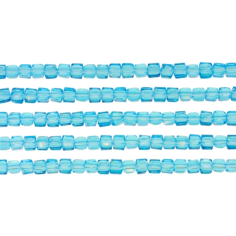 GLASS BEADS - CRYSTALS - CUBE 4x4mm - TRANSPARENT - BLUE (LIGHT) 008 - PACKAGE (5x98pcs.) Hole-1.2mm