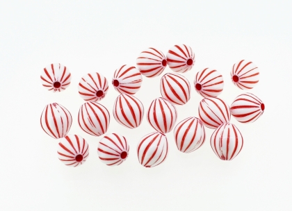 COLOR WASHED PLASTIC BEADS - ELLIPSE STRIPE 02 - 12x11mm RED - PACKAGE 500g Hole-2.5mm (650pcs.)