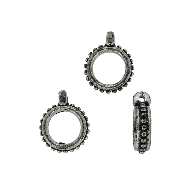 METAL PLATED PLASTIC / CCB PENDANTS - CIRCLE WITH BALLS 01 - 16x20x3mm NICKEL - PACKAGE 250g Hole-2.0mm (620pcs.)