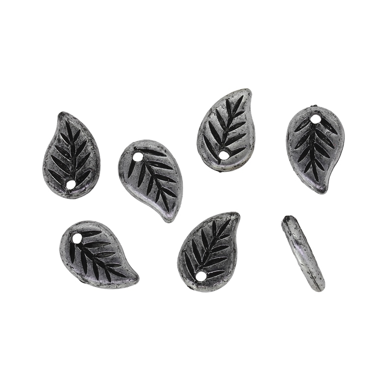 METAL PLATED PLASTIC / CCB PENDANTS - LEAF 04 - 9x14x3mm NICKEL - PACKAGE 500g Hole-1.6mm (2090pcs.)