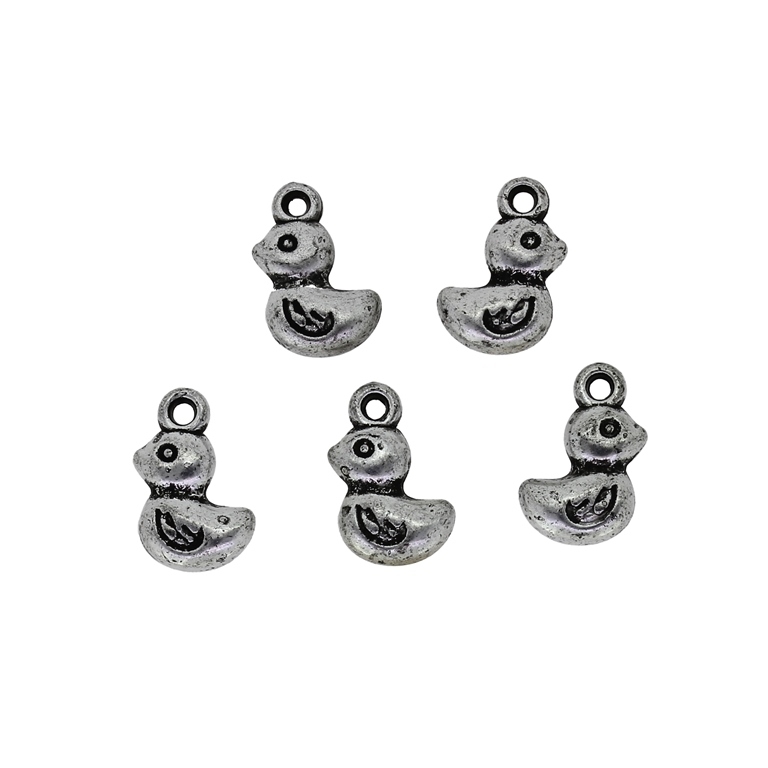 METAL PLATED PLASTIC / CCB PENDANTS - DUCKS 01 - 10x13x4mm NICKEL - 50g Hole-1.6mm (206pcs.)