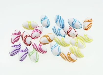 COLOR WASHED PLASTIC BEADS - ELLIPSE STAIRCASE - 13x7mm MIX - 50g Hole-1.8mm (122pcs.)