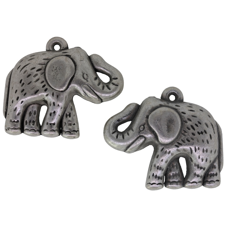 METAL PLATED PLASTIC / CCB PENDANTS - ELEPHANT 03 - 40x34x12mm NICKEL MATTE - PACKAGE 500g Hole-2.5mm (70pcs.)