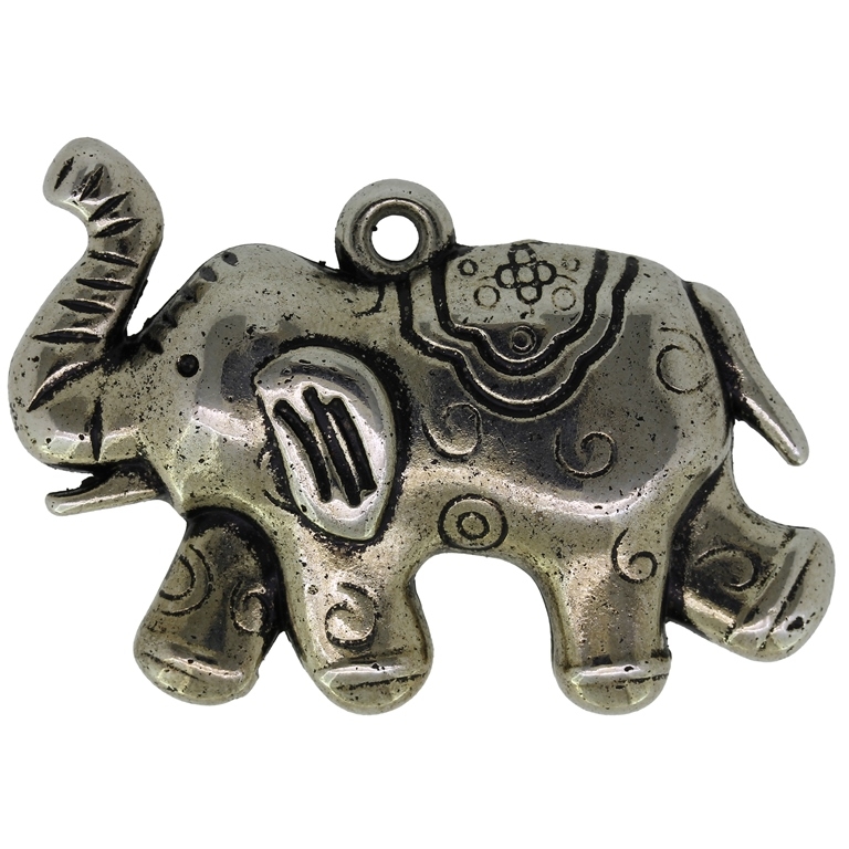 METAL PLATED PLASTIC / CCB PENDANTS - ELEPHANT 05 - 55x36x13mm NICKEL - 50g Hole-3mm (38pcs.)