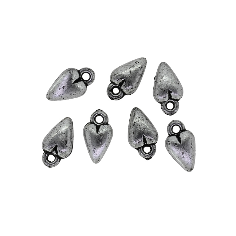 METAL PLATED PLASTIC / CCB PENDANTS - HEART 08 - 8x14x4mm NICKEL - PACKAGE 500g Hole-1.7mm (2340pcs.)