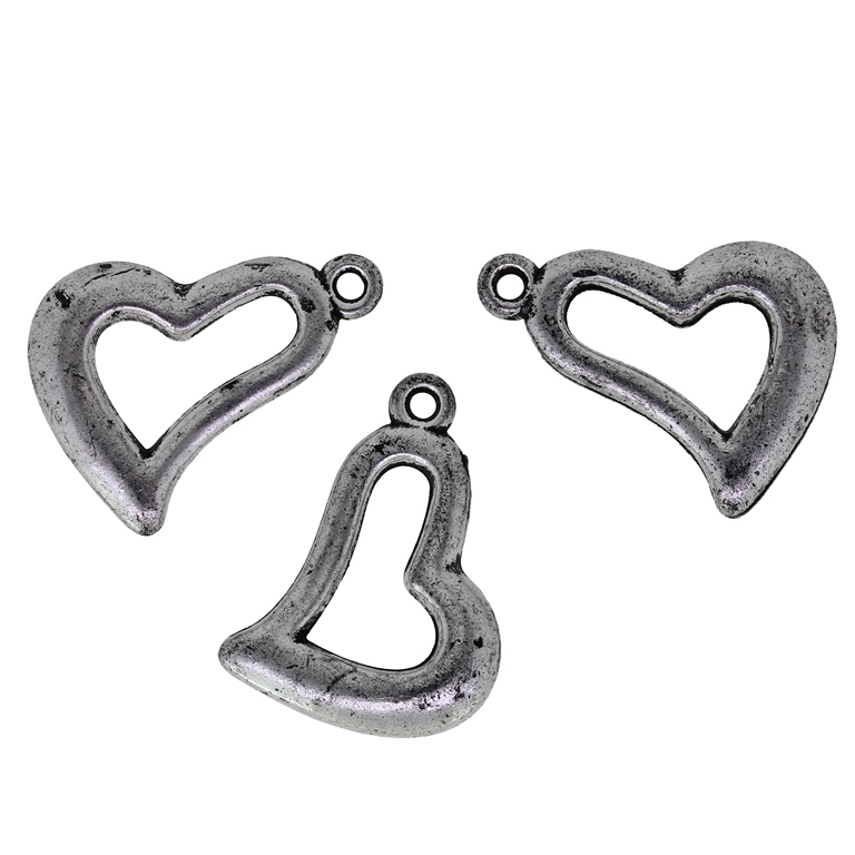 METAL PLATED PLASTIC / CCB PENDANTS - HEART 11 CONTOUR - 17x22x4mm NICKEL - PACKAGE 250g Hole-1.6mm (640pcs.)