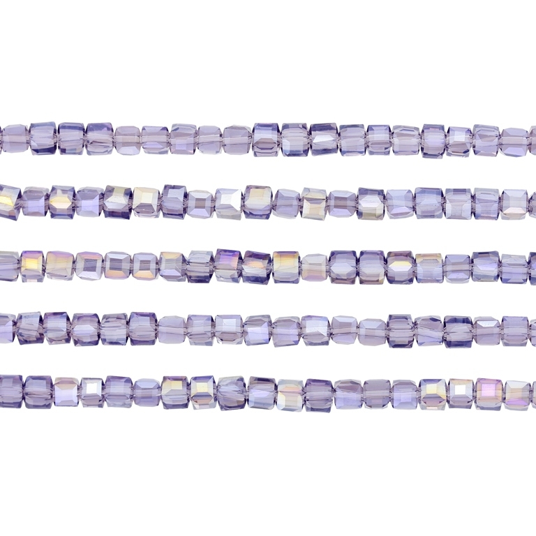 GLASS BEADS - CRYSTALS - CUBE 4x4mm - AB TRANSPARENT - PURPLE (DARK) 010АВ - PACKAGE (5x98pcs.) Hole-1.2mm