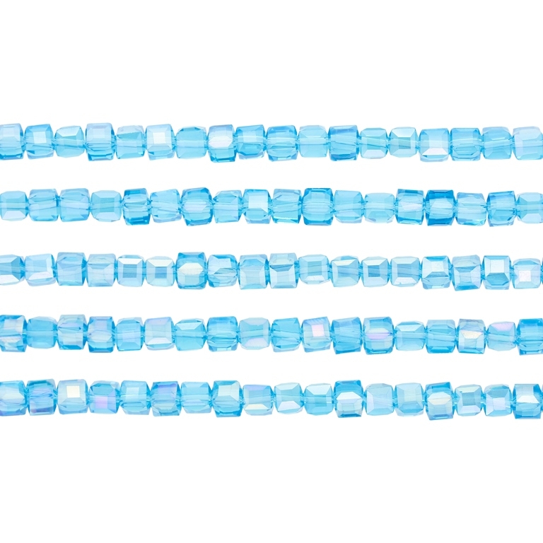 GLASS BEADS - CRYSTALS - CUBE 4х4mm - АВ TRANSPARENT - BLUE (LIGHT) 008АВ - PACKAGE (5х98pcs.) Hole-1.2mm