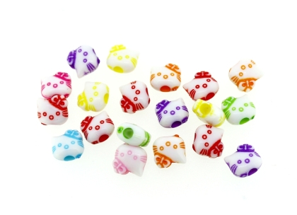 COLOR WASHED PLASTIC BEADS - KITTY - 8.5x9x6mm MIX - PACKAGE 500g Hole-3.0mm (1950pcs.)