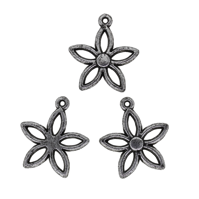 METAL PLATED PLASTIC / CCB PENDANTS - FLOWER 01 - 23x26x3mm NICKEL - PACKAGE 250g Hole-1.5mm (490pcs.)