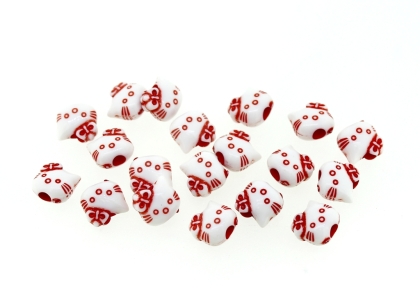 COLOR WASHED PLASTIC BEADS - KITTY - 8.5x9x6mm RED - PACKAGE 500g Hole-3.0mm (1950pcs.)