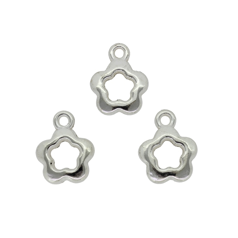 METAL PLATED PLASTIC / CCB PENDANTS - FLOWER 02 - 15x19x4mm SILVER - 50g Hole-2.3mm (116pcs.)