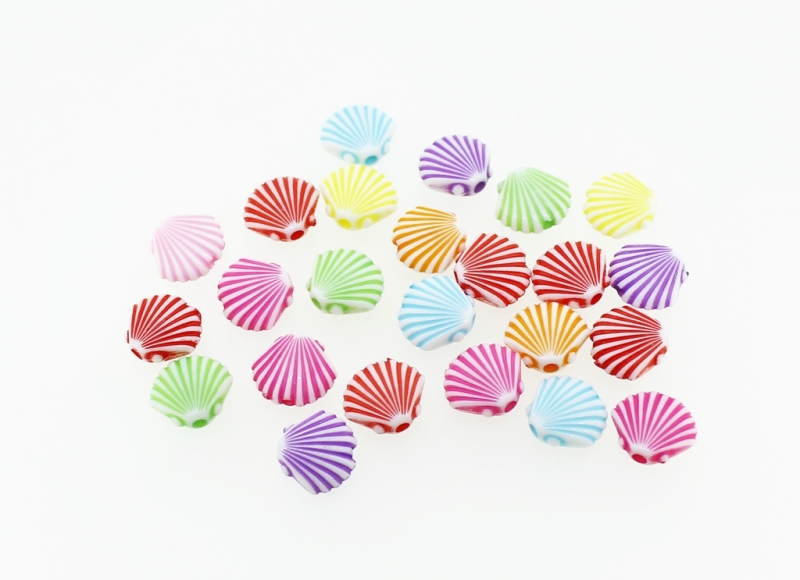 COLOR WASHED PLASTIC BEADS - SHELL - 10x12x4mm MIX - PACKAGE 500g Hole-2.0mm (1750pcs.)