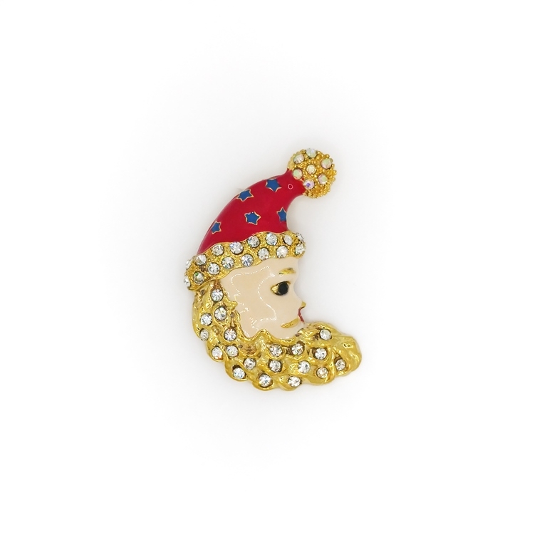 JEWELRY - BROOCH - ENAMEL AND CRYSTALS - SANTA CLAUS В141 - 3.2x4.5cm GOLD - PACKAGE 6pcs.