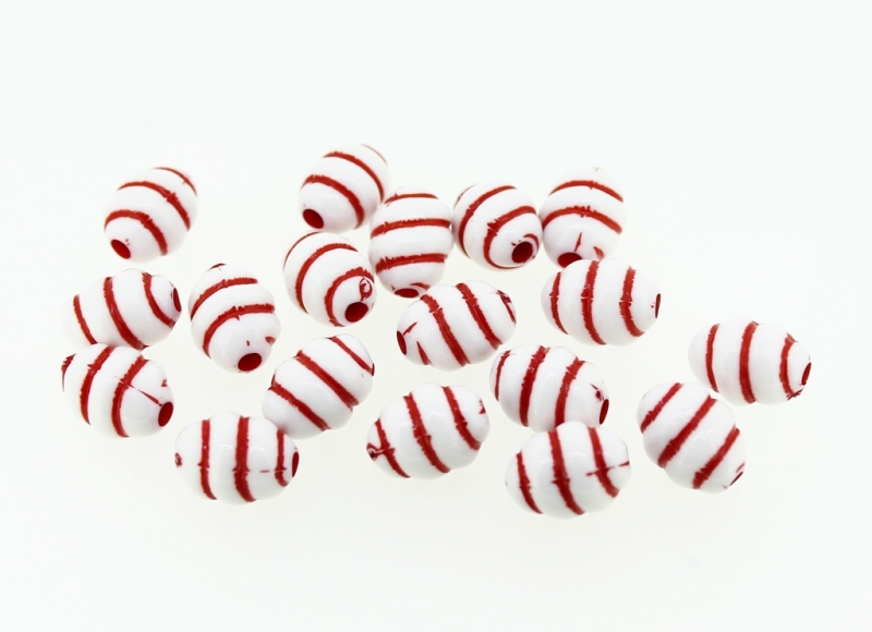 COLOR WASHED PLASTIC BEADS - OVAL SPIRAL - 12x9mm RED - 50g Hole-2.5mm (100pcs.)